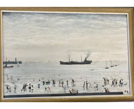 A print of L.S. Lowry 'Waiting for the Tide'. 45 h x 67cm w.