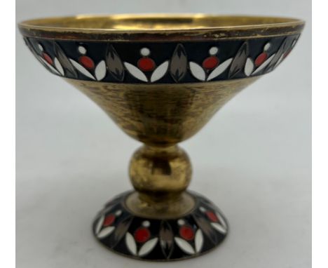 Russian silver gilt and enamel dish on pedestal. 120gm. 7.5 h x 9cm d.Condition ReportGood condition.