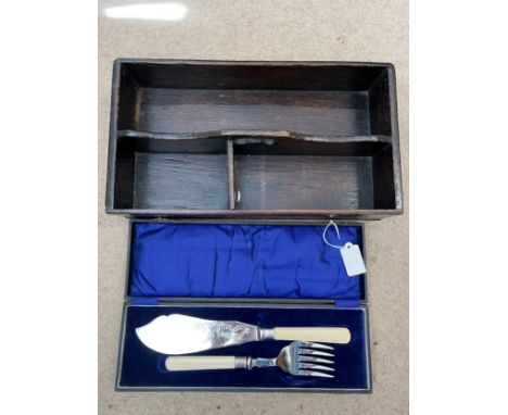 A 19thC cutlery tray together with cased fish server.Condition ReportFerrule loose on fork.