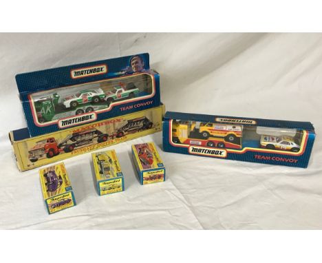 Six boxed Matchbox models to including three Superfast models Road Dragster (19), Mercedes 300 SE (46) and Volkswagen 1600 TL