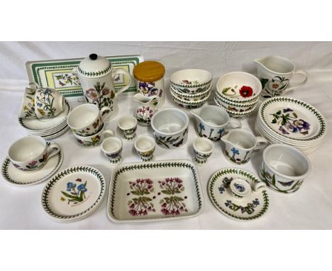 A Portmeirion part dinner, tea and coffee service decorated in the 'Botanic Garden' pattern, comprising: cafetiere, 5 x cups,