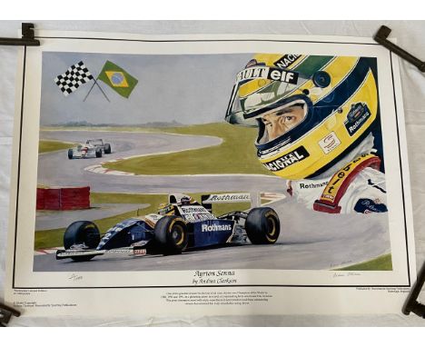 Ayrton Senna a limited edition print 11/1000 of one of the greatest Grand Prix racing drivers of all time, pencil signed by t