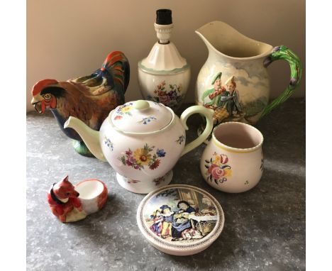 Selection of Ceramics including Crown Devon Fieldings Musical Jug, Shelley Teapot, Poole Dish, Royal Winton lamp base etc Tot