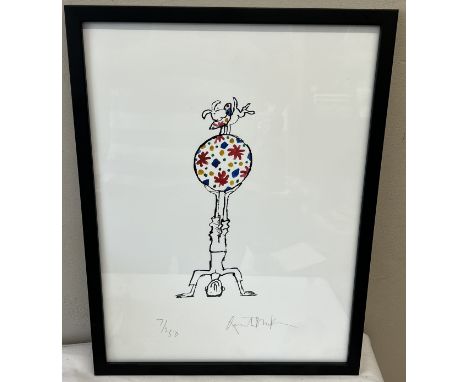 A mounted and framed Quentin Blake signed and stamped limited edition print 7/250 "Balancing Act" Sight size 39cm h x 29cm w.