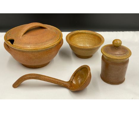 A &amp; J Young studio pottery, Gresham, Norfolk to include lidded jar 15cm h, twin handled lidded tureen with ladle, bowl 21