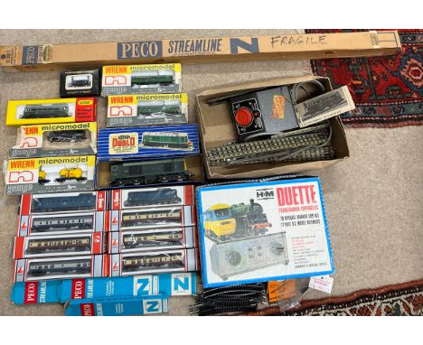 A quantity of Lima and Wrenn N scale Micro train models and Peco track, transformers Hornby Dublo Locomotive etc. mainly in o