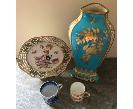 Selection of Ceramic Items including large vase, Dresden plate and Sevres coffee beaker. Vase is 32.5cm h. Minton plate 21.5c