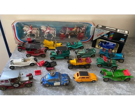 A selection of various toy cars etc to include Corgi VW 1300 Saloon, Junior Corgi Citroen Dyane, a boxed 1902 State Landau Qu