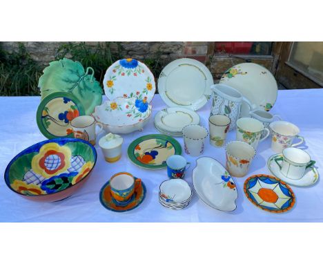 Mostly hand painted ceramics to include Foley Art two handled cup and saucer, a Charlesque by John Guildford coffee can and s