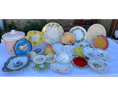 Various ceramics to include mainly plates, largest gilt and turquoise Myott Son &amp; Co 34cm d. Royal Doulton, small green M