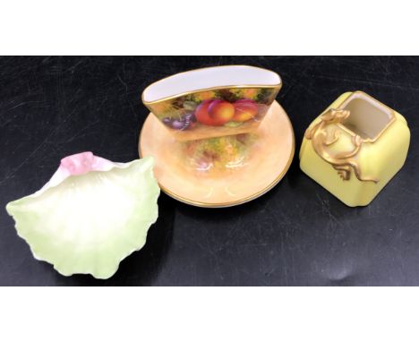 Two pieces of Royal Worcester, one hand painted and signed H. Ayrton and signed, one in the shape of a shell, numbered 172 on