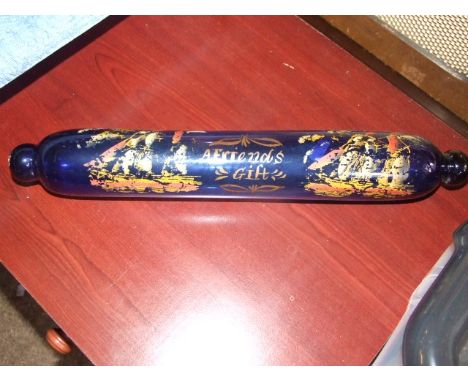 Antique Blue Glass Rolling Pin ( damage to end ) 16 inches long