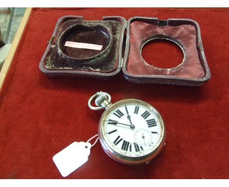 Large Pocket Watch in Case / stand by J C Vickery with embossed silver front Birmingham 1847