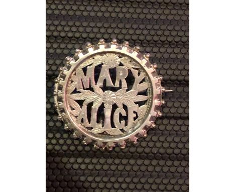 Antique silver sweetheart brooch “ MARY ALICE “