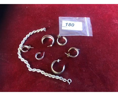 Silver Rope Bracelet &amp; 3 pairs silver earrings