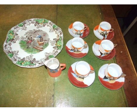 Copeland Spode Byron Series 1 Plate &amp; small jug &amp; 6 Oriental cups &amp; saucers