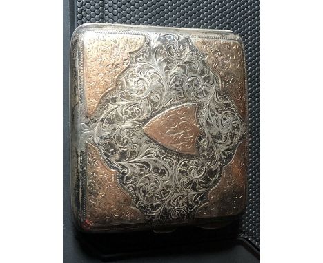 Antique Silver &amp; Gold Cigarette Case . Walker &amp; Hall. 1904 hallmarks the gold is stamped 9 .375