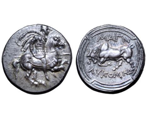 Ionia, Magnesia ad Maeandrum AR Tetradrachm. Circa 350-325 BC. Rhodian standard. Lykomedes, magistrate. Helmeted and cuirasse