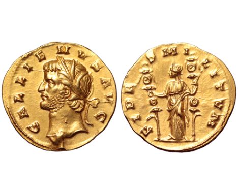 Gallienus AV Aureus. Rome, AD 260-268. GALLIENVS AVG, head left, crowned with reeds / FIDES MILITVM, Fides standing facing, h