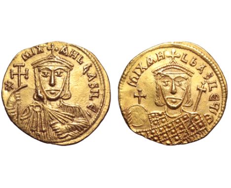 Michael II AV Solidus. Constantinople, AD 820/1-822. * MIX AHL ЬASILE', crowned facing bust, wearing slight beard and chlamys