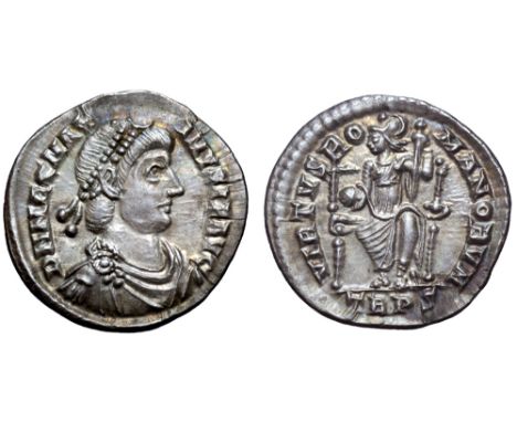 Magnus Maximus AR Siliqua. Treveri, AD 383-388. D N MAG MAXIMVS P F AVG, pearl-diademed, draped and cuirassed bust right / VI
