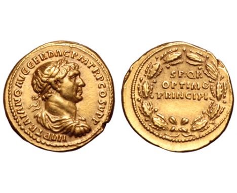 Trajan AV Aureus. Rome, circa AD 107. IMP TRAIANO AVG GER DAC P M TR P COS V P P, laureate, draped and cuirassed bust right /