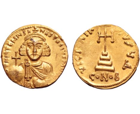 Anastasius II AV Solidus. Constantinople, AD 713-715. d N ARTEMIVS ANASTASIVS MVL, crowned and draped bust facing, holding gl