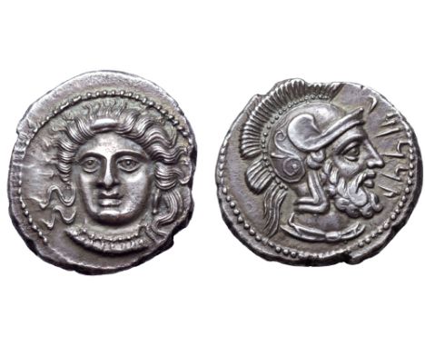 Cilicia, Tarsos AR Stater. Datames, Satrap of Cilicia and Cappadocia. Circa 384-362 BC. Female head (of Arethusa?) facing sli