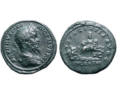 Septimius Severus Ӕ Sestertius. Rome, AD 203. SEVERVS PIVS AVG P M TR P XI, laureate and cuirassed bust right / INDVLGENTIA A