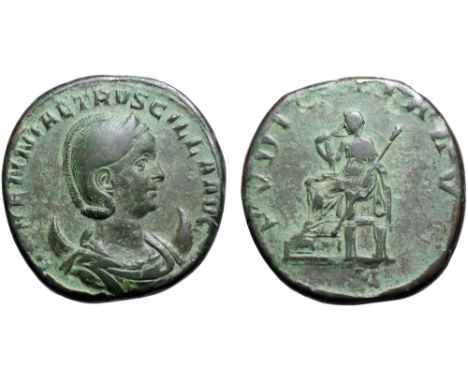 Herennia Etruscilla Æ Double Sestertius. Rome, AD 249-251. HERENNIA ETRVSCILLA AVG, diademed and draped bust right set on cre