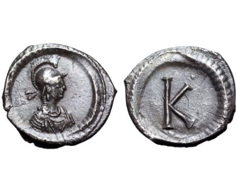 Anonymous AR Half Siliqua. Constantinople, circa AD 530. Time of Justinian I. Helmeted and draped bust of Constantinopolis ri