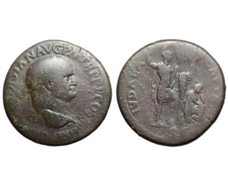 Vespasian Æ Sestertius. Rome, AD 71. IMP CAES VESPASIAN AVG P M TR P P P COS III, laureate head right / IVDAEA CAPTA, palm tr