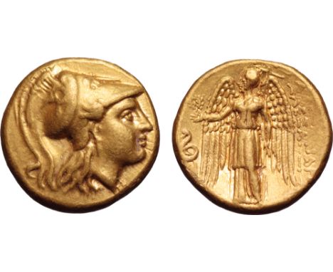 Kingdom of Macedon, Alexander III 'the Great' AV Stater. Sardes, circa 334-323 BC. Head of Athena right, wearing crested Cori