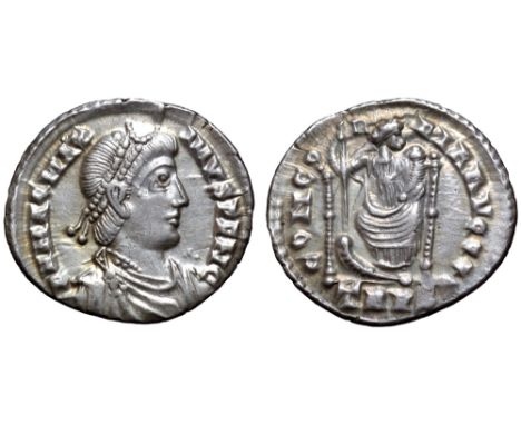 Magnus Maximus AR Siliqua. Treveri, AD 383-388. D N MAG MAXIMVS P F AVG, pearl-diademed, draped and cuirassed bust right / CO