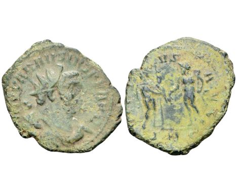 Carausius BI Radiate. London, March - October AD 289. IMP CARAVSIVS P AVG, radiate and draped bust right / VIRT-VS, Virtus st