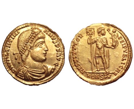 Valentinian I AV Solidus. Arelate, AD 364-367. D N VALENTINIANVS P F AVG, pearl-diademed, draped and cuirassed bust right / R