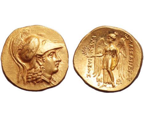 Kingdom of Macedon, Alexander III 'the Great' AV Stater. Susa, circa 325-320 BC. Head of Athena right, wearing pendant earrin