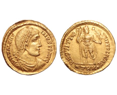 Valentinian I AV Solidus. Contemporary imitation of Treveri, circa AD 364-367. D N VALENTINVS P F AVG (sic), pearl-diademed, 