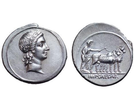 Octavian AR Denarius. Italian mint (Rome?), autumn 30 - summer 29 BC. Laureate bust of Apollo Actius right, with features of 