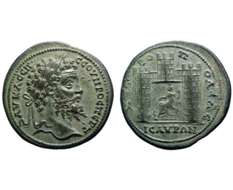 Septimius Severus Æ30 of Isaura, Cilicia. AD 193-217. ΑΥ Κ Λ ΣΕΠ ΣΕΟΥΗΡΟΣ ΠΕΡΤ, laureate head right / MHTPOΠOΛEΩC ICAVPΩN, ci