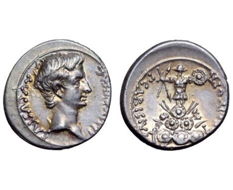 Augustus AR Denarius. Emerita, circa 25-23 BC. P. Carisius, legate. IMP CAESAR AVGVSTVS, bare head right / P CARISIVS LEG PRO