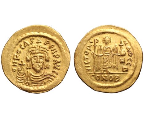 Phocas AV Solidus. Constantinople, circa AD 602-610. O N FOCAS PERP AVC, draped and cuirassed bust facing holding globus cruc