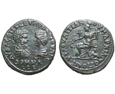 Septimius Severus and Julia Domna Æ Pentassarion of Marcianopolis, Moesia Inferior. AD 193-211. Flavius Ulpianus, legatus con