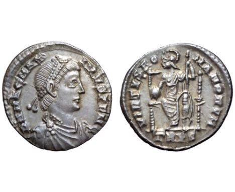 Magnus Maximus AR Siliqua. Treveri, AD 383-388. D N MAG MAXIMVS P F AVG, pearl-diademed, draped and cuirassed bust right / VI