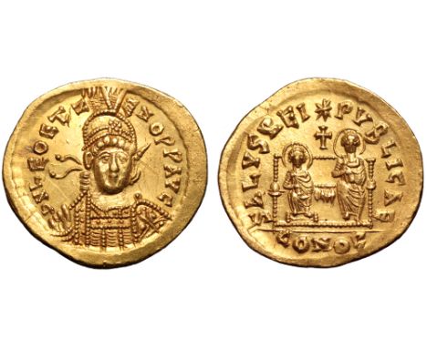 Leo II and Zeno AV Solidus. Constantinople, AD 474. D N LEO ET ZENO P P AVG, pearl-diademed, helmeted and cuirassed bust faci