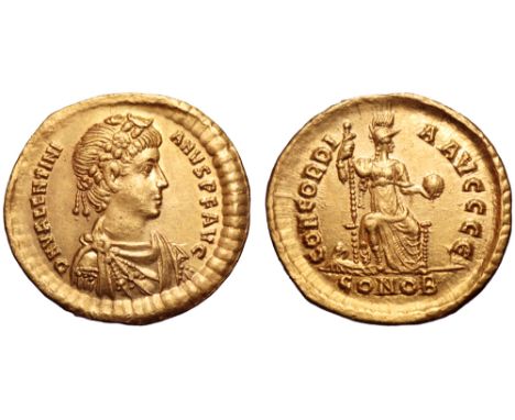 Valentinian II AV Solidus. Constantinople, AD 375-378. D N VALENTINIANVS P F AVG, rosette-diademed, draped and cuirassed bust