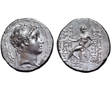 Seleukid Empire, Demetrios II Nikator AR Tetradrachm. Antioch, dated SE 168 = 145-144 BC. Diademed head right within wreathed