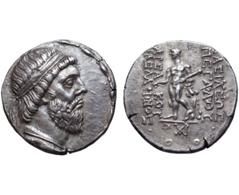 Kings of Parthia, Mithradates I AR Tetradrachm. Seleukeia on the Tigris, circa 141/0 BC. Diademed and draped bust right of Mi