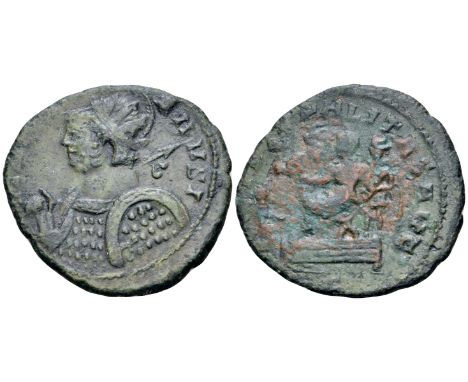 Carausius BI Radiate. London, March - October AD 287. [VIRTVS CAR]AVSI, helmeted, radiate and cuirassed bust left, holding sp