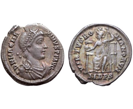 Magnus Maximus AR Siliqua. Mediolanum, circa AD 387-388. D N MAG MAXIMVS P F AVG, pearl-diademed, draped and cuirassed bust r